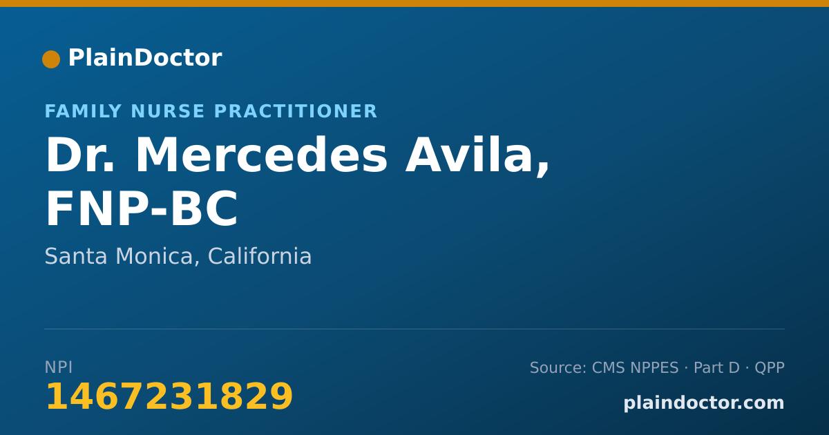 Shareable card for Mercedes Avila, FNP-BC - Family Nurse Practitioner, Santa Monica, CA