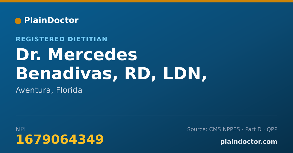 Shareable card for Mercedes Benadivas, RD, LDN, CLT - Registered Dietitian, Aventura, FL