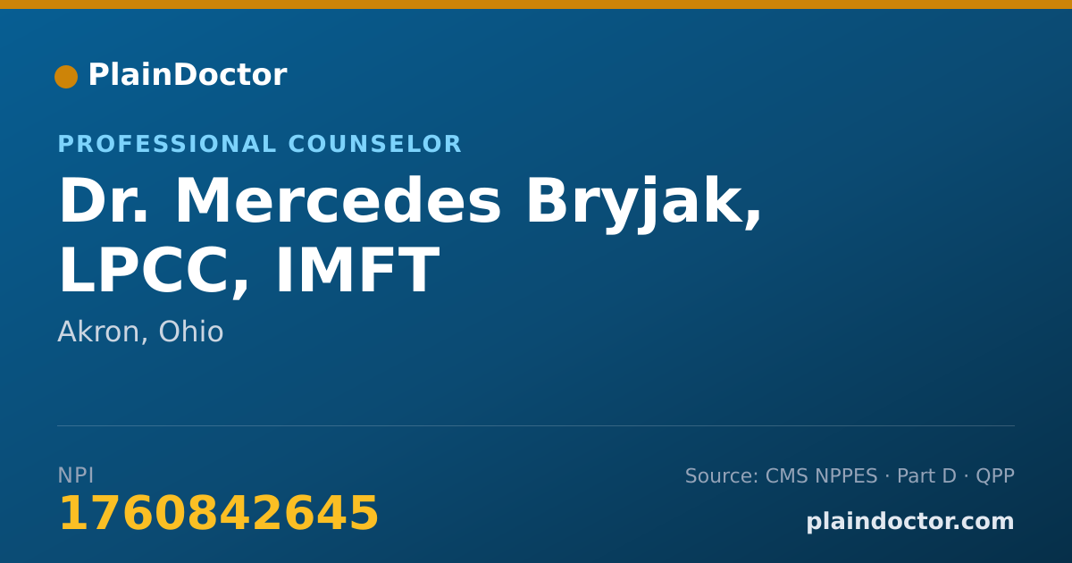 Shareable card for Mercedes Bryjak, LPCC, IMFT - Professional Counselor, Akron, OH