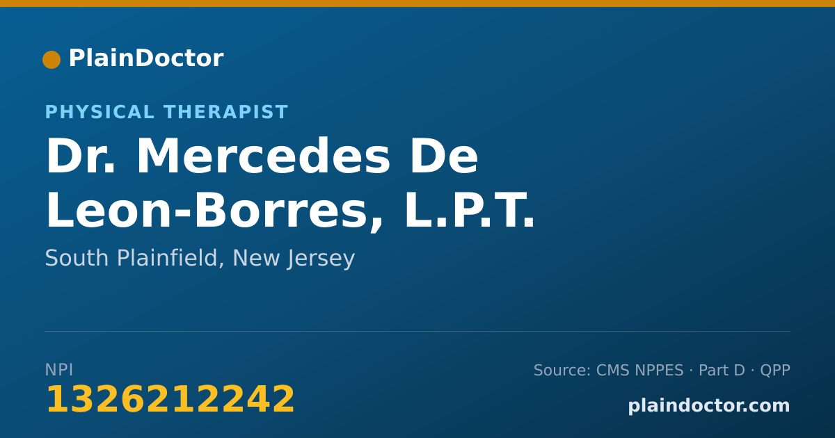 Shareable card for Mercedes De Leon-Borres, L.P.T. - Physical Therapist, South Plainfield, NJ
