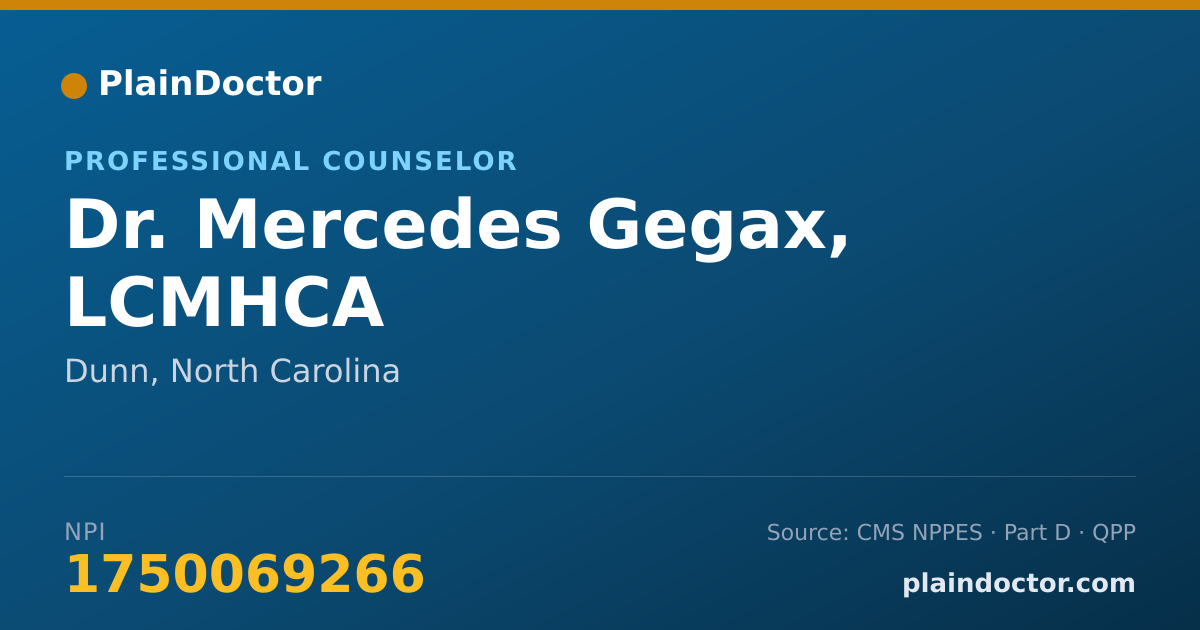 Shareable card for Mercedes Gegax, LCMHCA - Professional Counselor, Dunn, NC