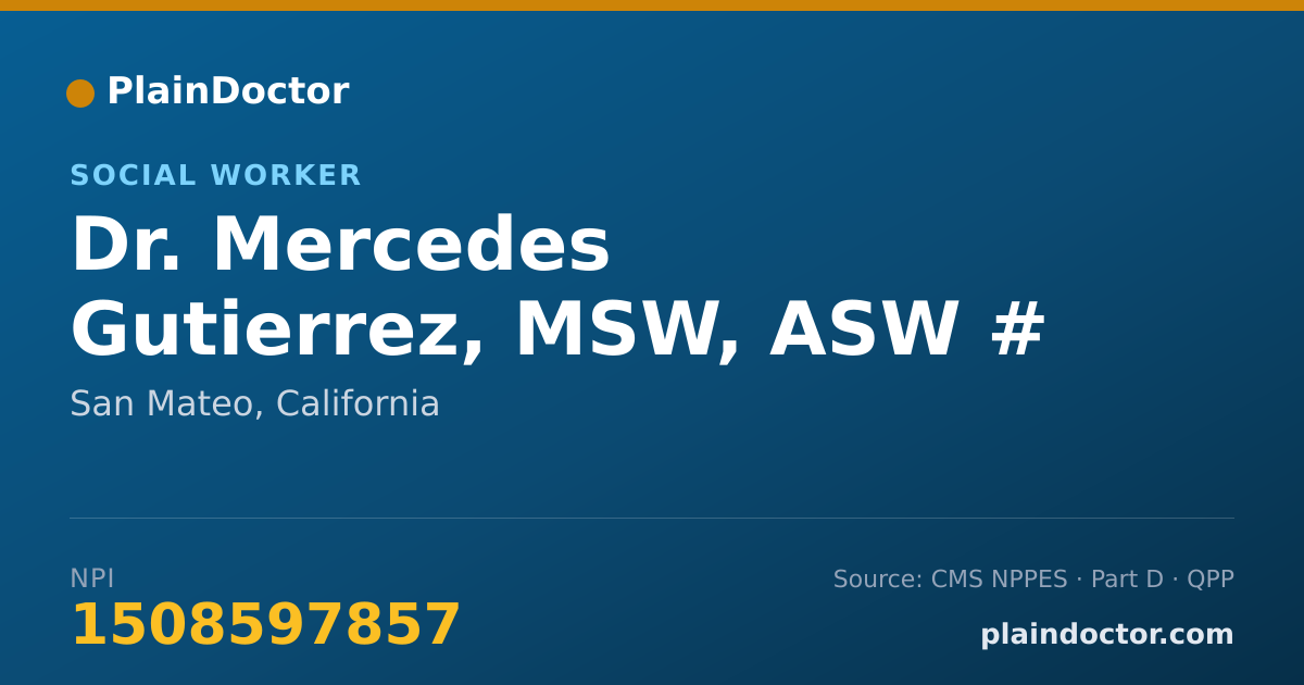 Shareable card for Mercedes Gutierrez, MSW, ASW # 109251 - Social Worker, San Mateo, CA