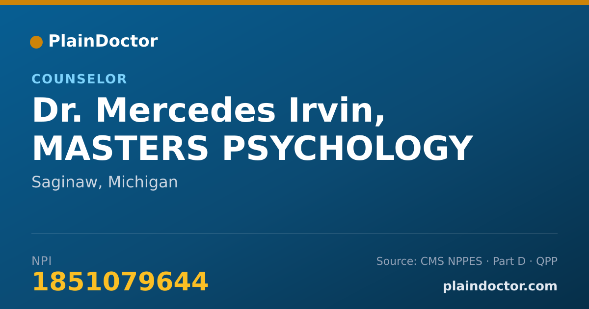 Shareable card for Mercedes Irvin, MASTERS PSYCHOLOGY - Counselor, Saginaw, MI