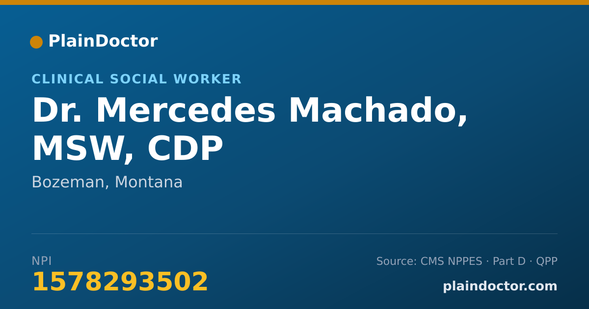 Shareable card for Mercedes Machado, MSW, CDP - Clinical Social Worker, Bozeman, MT