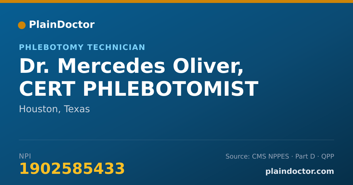 Shareable card for Mercedes Oliver, CERT PHLEBOTOMIST - Phlebotomy Technician, Houston, TX