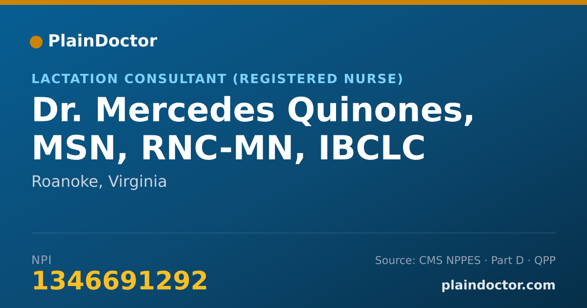 Shareable card for Mercedes Quinones, MSN, RNC-MN, IBCLC - Lactation Consultant (Registered Nurse), Roanoke, VA