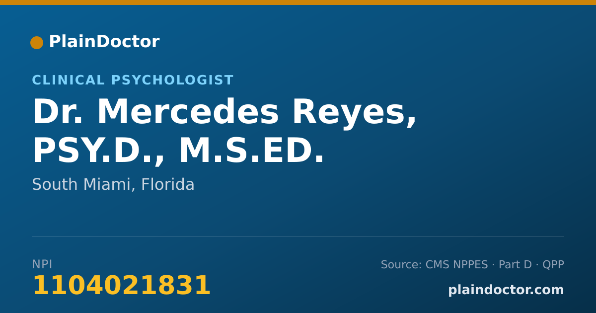Shareable card for Mercedes Reyes, PSY.D., M.S.ED. - Clinical Psychologist, South Miami, FL