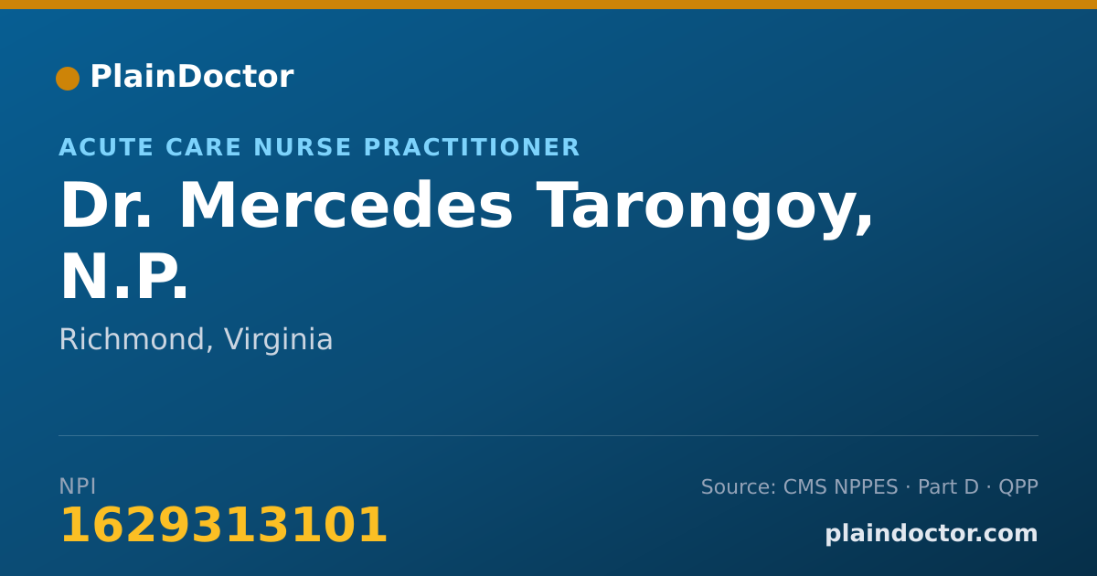 Shareable card for Mercedes Tarongoy, N.P. - Acute Care Nurse Practitioner, Richmond, VA