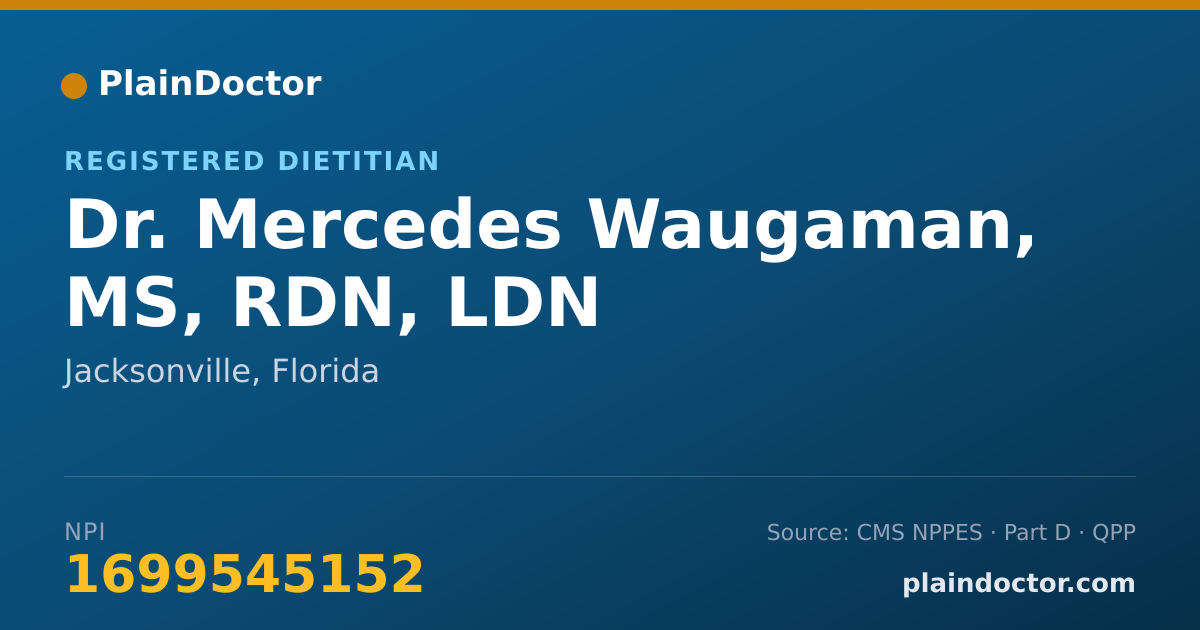 Shareable card for Mercedes Waugaman, MS, RDN, LDN - Registered Dietitian, Jacksonville, FL