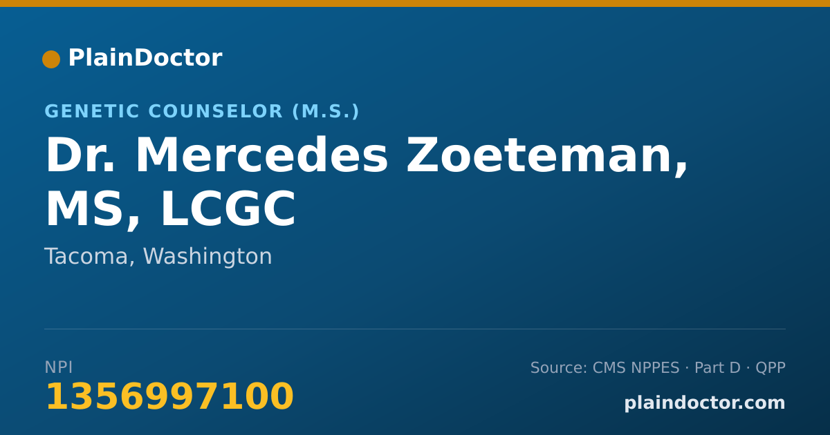 Shareable card for Mercedes Zoeteman, MS, LCGC - Genetic Counselor (M.S.), Tacoma, WA
