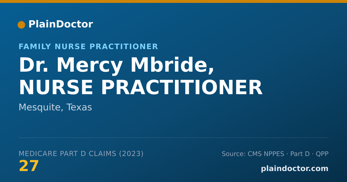 Shareable card for Mercy Mbride, NURSE PRACTITIONER - Family Nurse Practitioner, Mesquite, TX