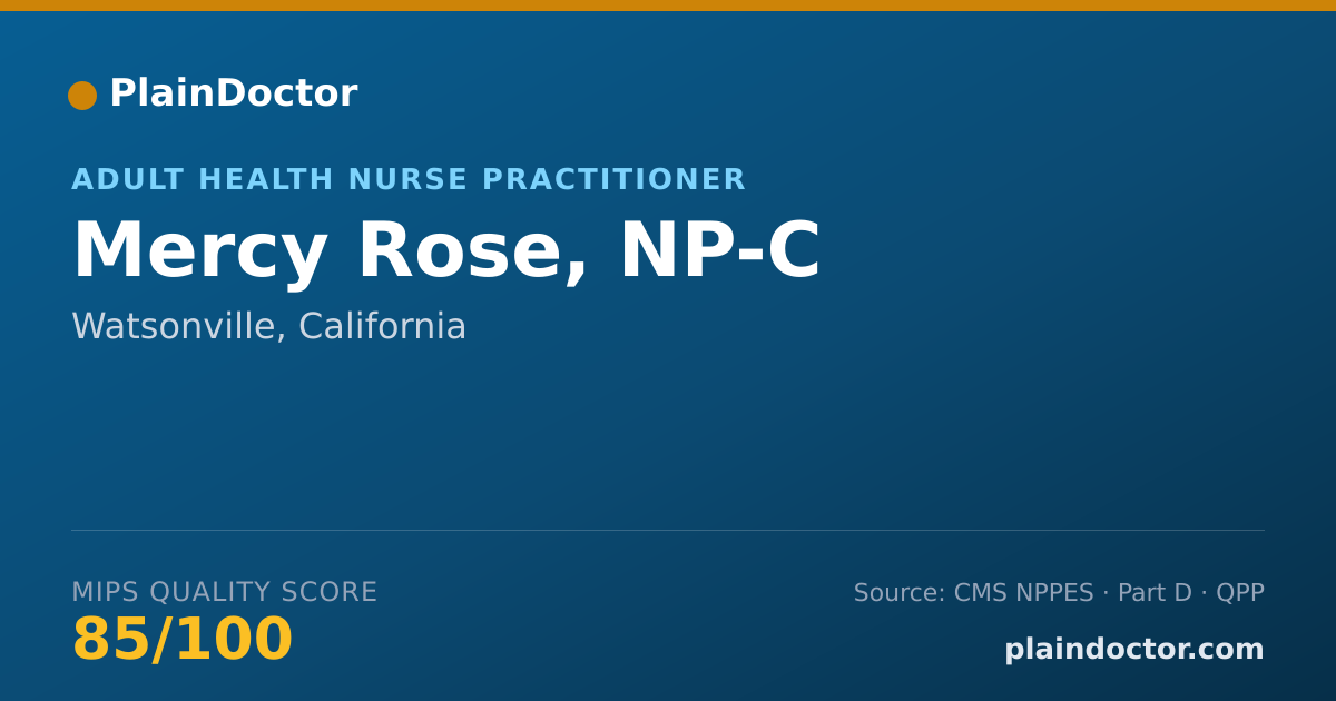 Shareable card for Mercy Rose, NP-C - Adult Health Nurse Practitioner, Watsonville, CA