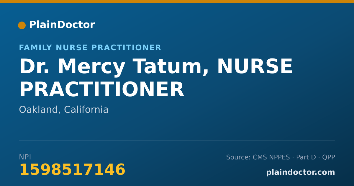 Shareable card for Mercy Tatum, NURSE PRACTITIONER - Family Nurse Practitioner, Oakland, CA