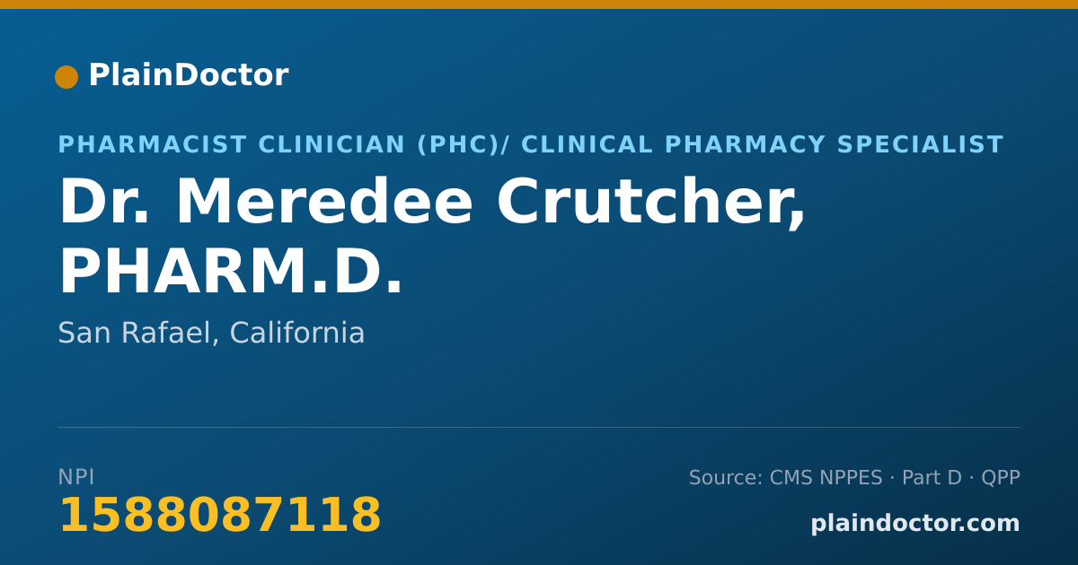 Shareable card for Meredee Crutcher, PHARM.D. - Pharmacist Clinician (PhC)/ Clinical Pharmacy Specialist, San Rafael, CA
