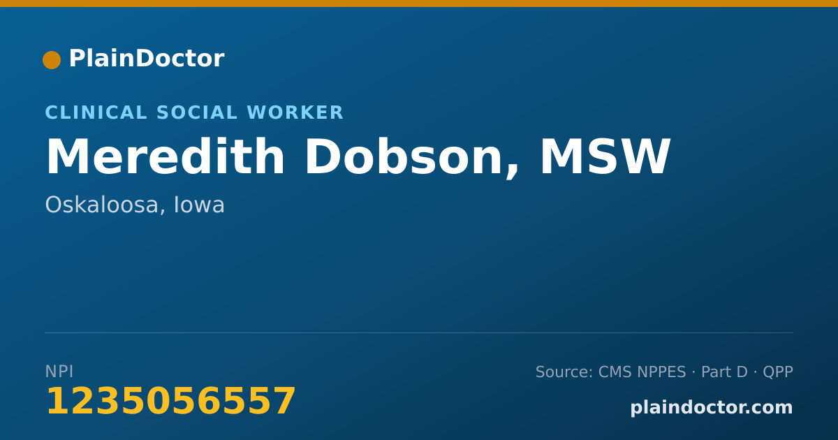 Shareable card for Meredith Dobson, MSW - Clinical Social Worker, Oskaloosa, IA