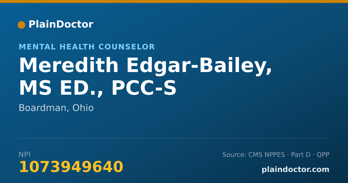 Shareable card for Meredith Edgar-Bailey, MS ED., PCC-S - Mental Health Counselor, Boardman, OH