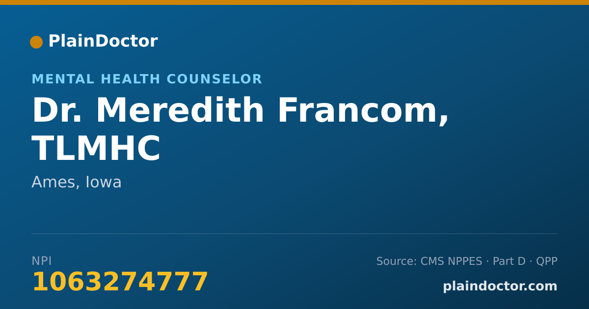 Shareable card for Meredith Francom, TLMHC - Mental Health Counselor, Ames, IA
