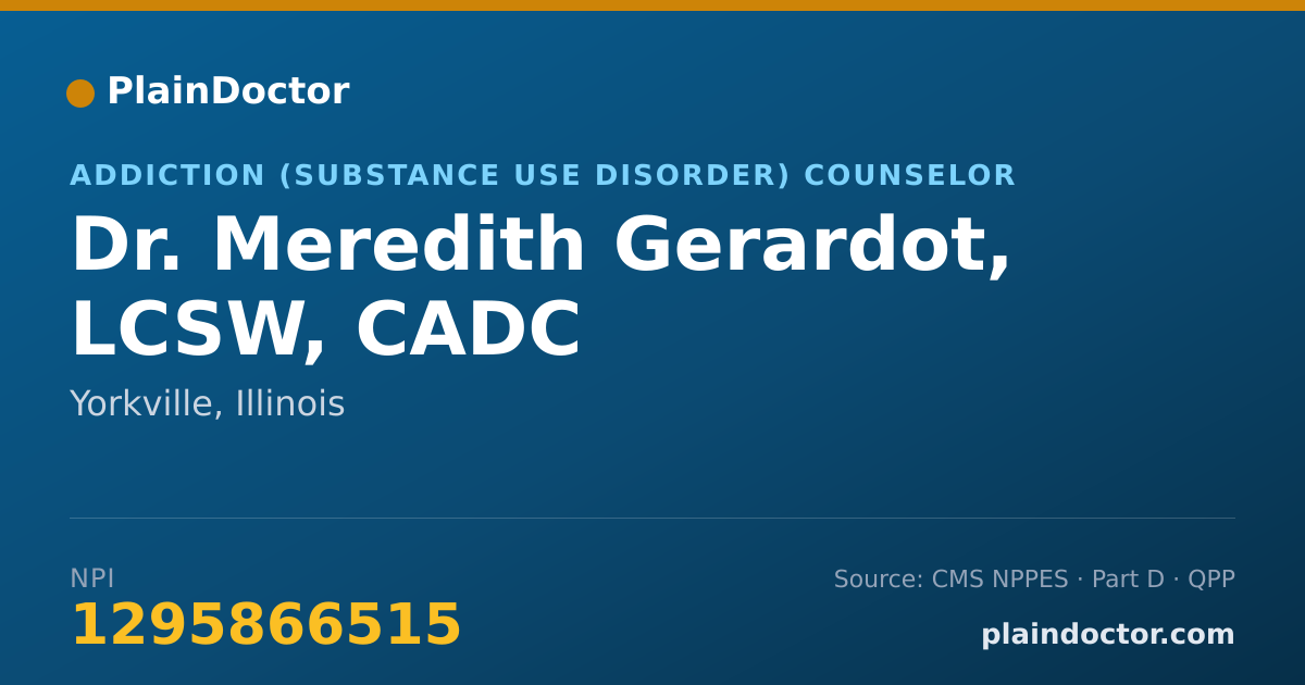 Shareable card for Meredith Gerardot, LCSW, CADC - Addiction (Substance Use Disorder) Counselor, Yorkville, IL