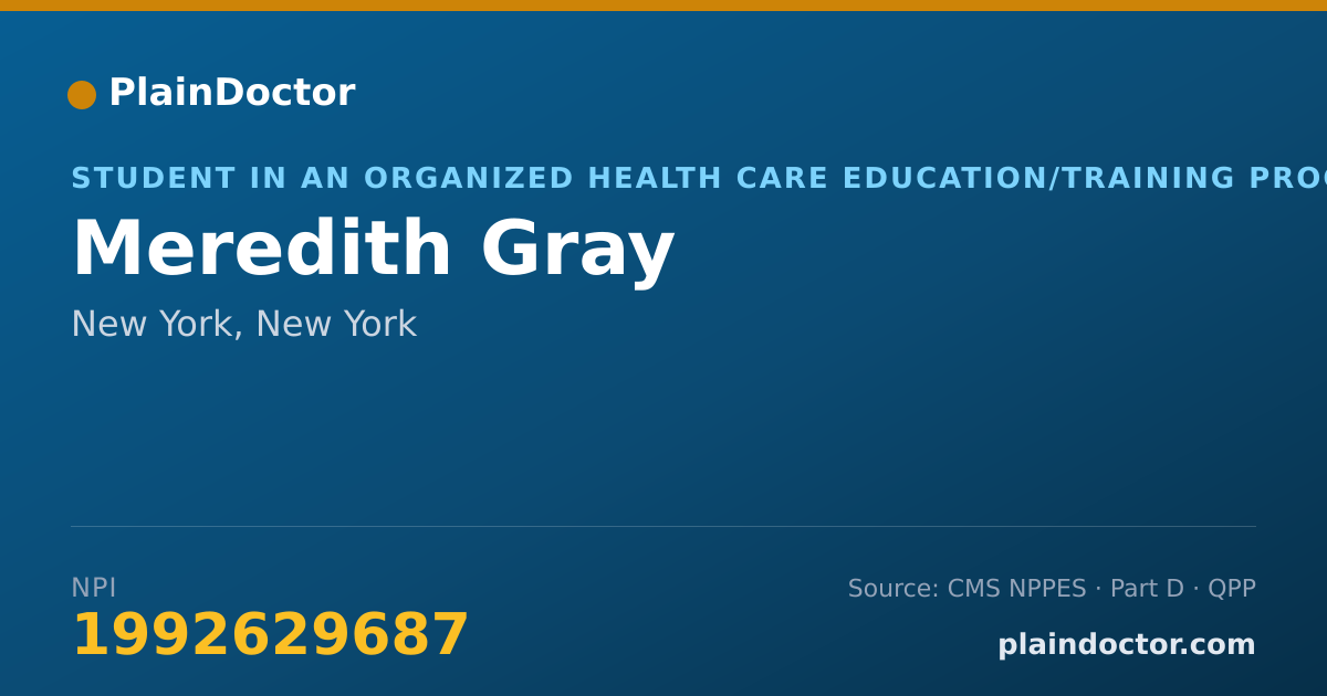 Shareable card for Meredith Gray - Student in an Organized Health Care Education/Training Program, New York, NY