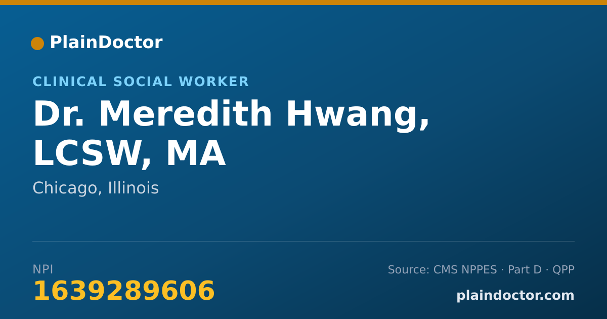 Shareable card for Meredith Hwang, LCSW, MA - Clinical Social Worker, Chicago, IL