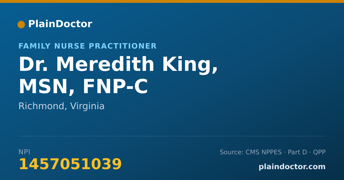Shareable card for Meredith King, MSN, FNP-C - Family Nurse Practitioner, Richmond, VA