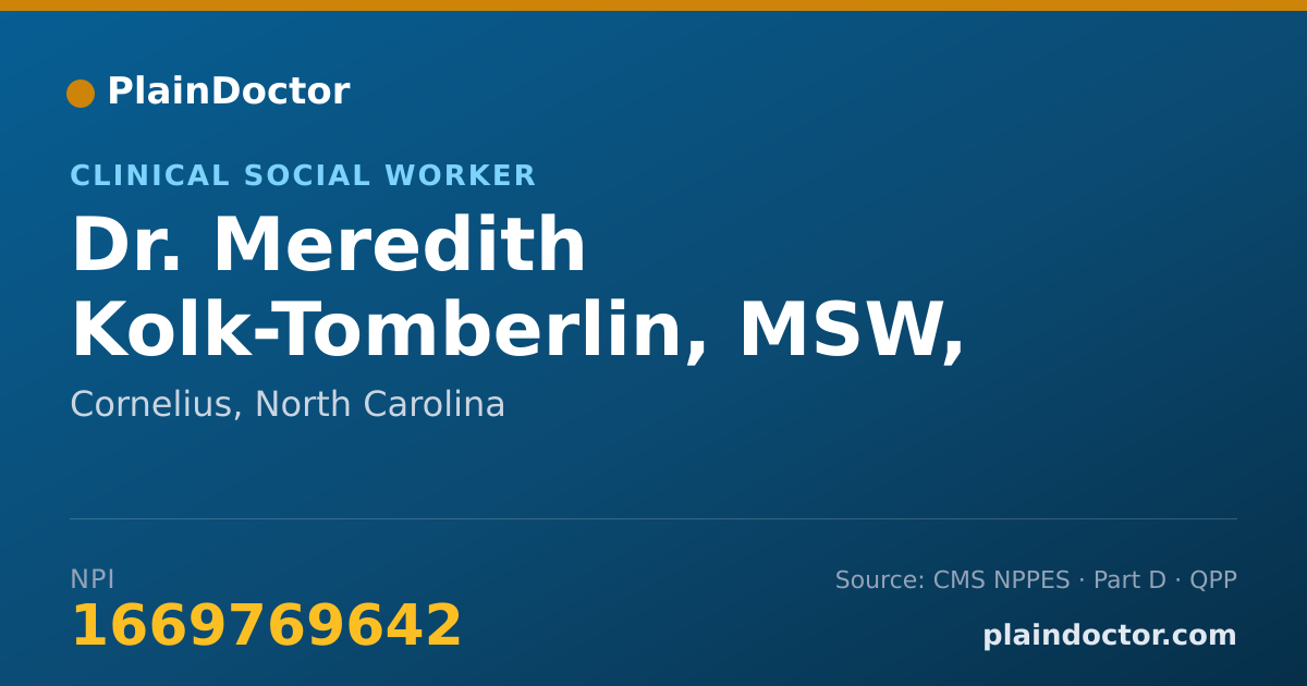 Shareable card for Meredith Kolk-Tomberlin, MSW, LCSW - Clinical Social Worker, Cornelius, NC