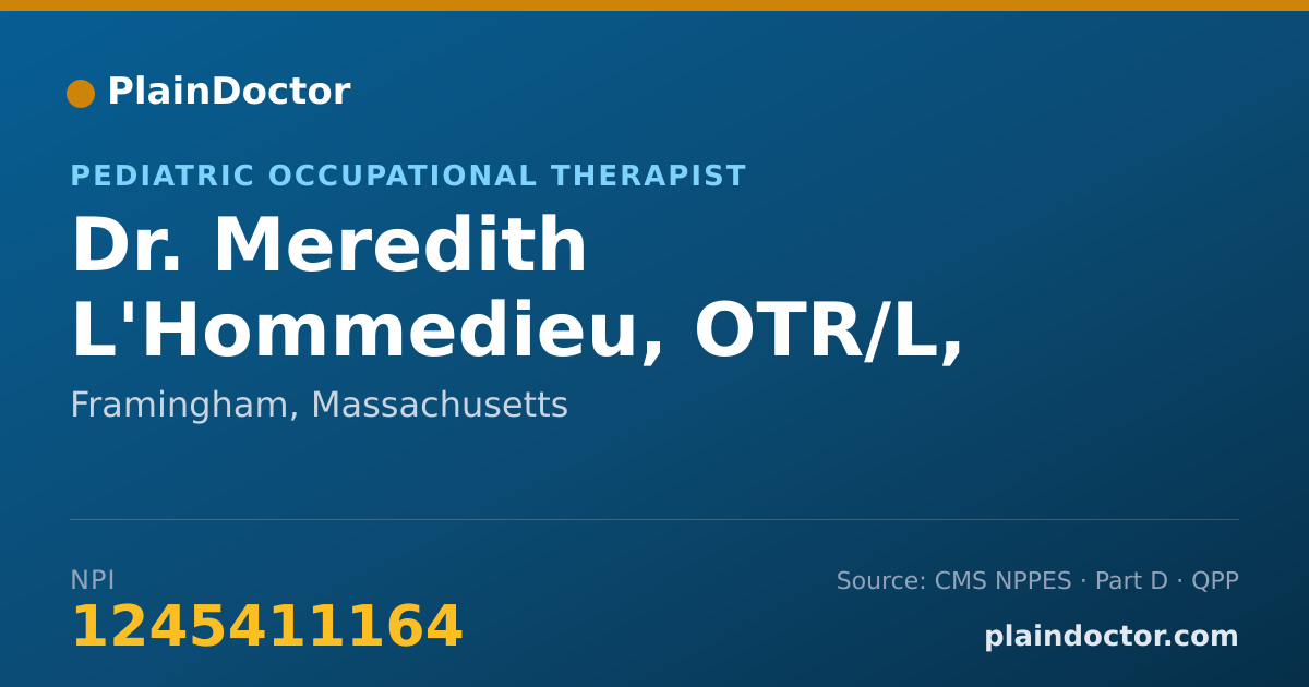 Shareable card for Meredith L'Hommedieu, OTR/L, CIMI, EIS - Pediatric Occupational Therapist, Framingham, MA