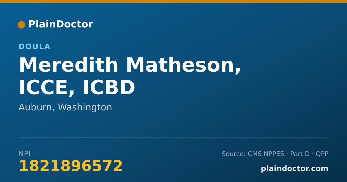 Shareable card for Meredith Matheson, ICCE, ICBD - Specialist, Auburn, WA