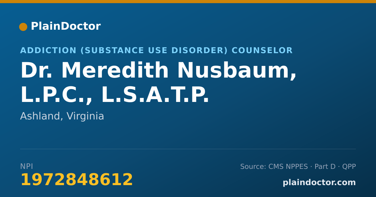 Shareable card for Meredith Nusbaum, L.P.C., L.S.A.T.P. - Addiction (Substance Use Disorder) Counselor, Ashland, VA
