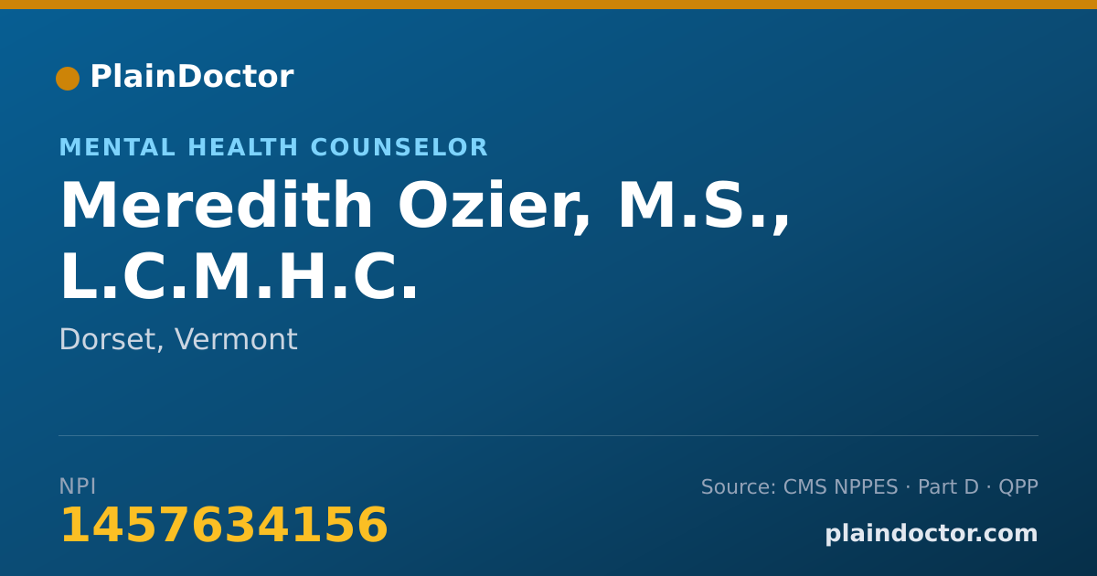 Shareable card for Meredith Ozier, M.S., L.C.M.H.C. - Mental Health Counselor, Dorset, VT