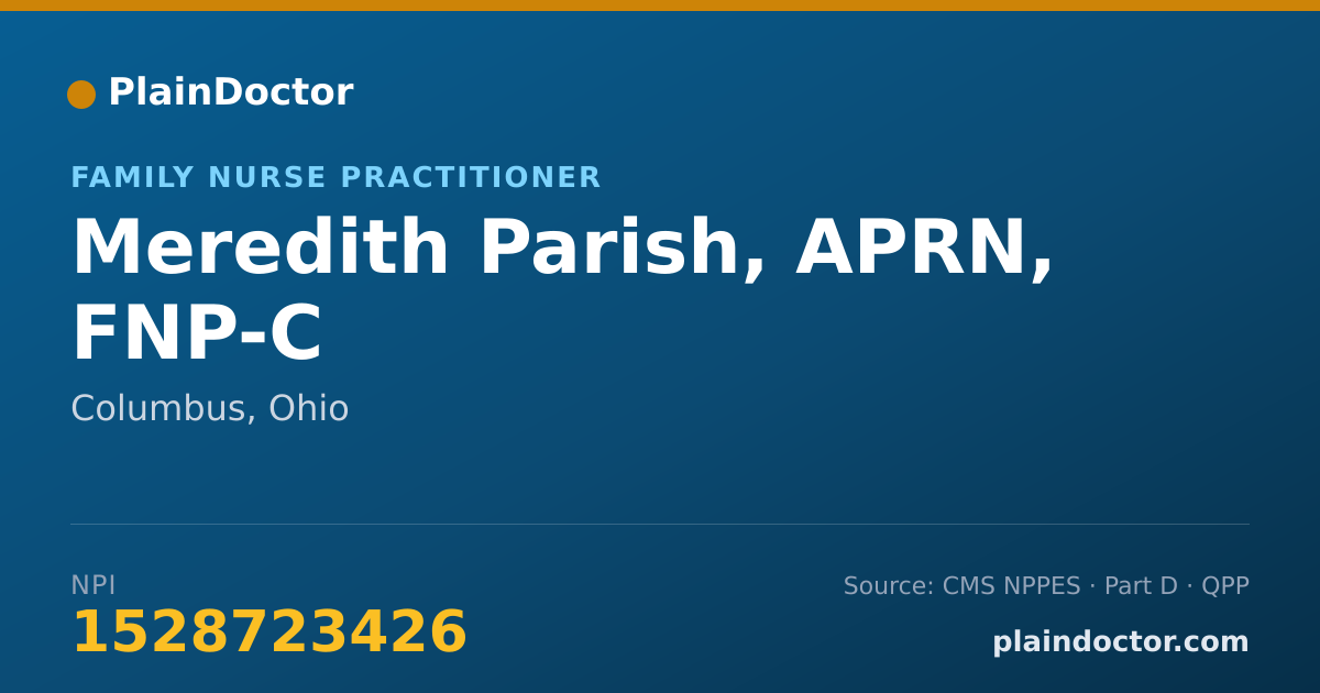 Shareable card for Meredith Parish, APRN, FNP-C - Family Nurse Practitioner, Columbus, OH