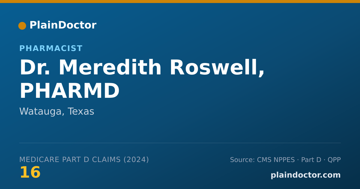 Shareable card for Meredith Roswell, PHARMD - Pharmacist, Watauga, TX