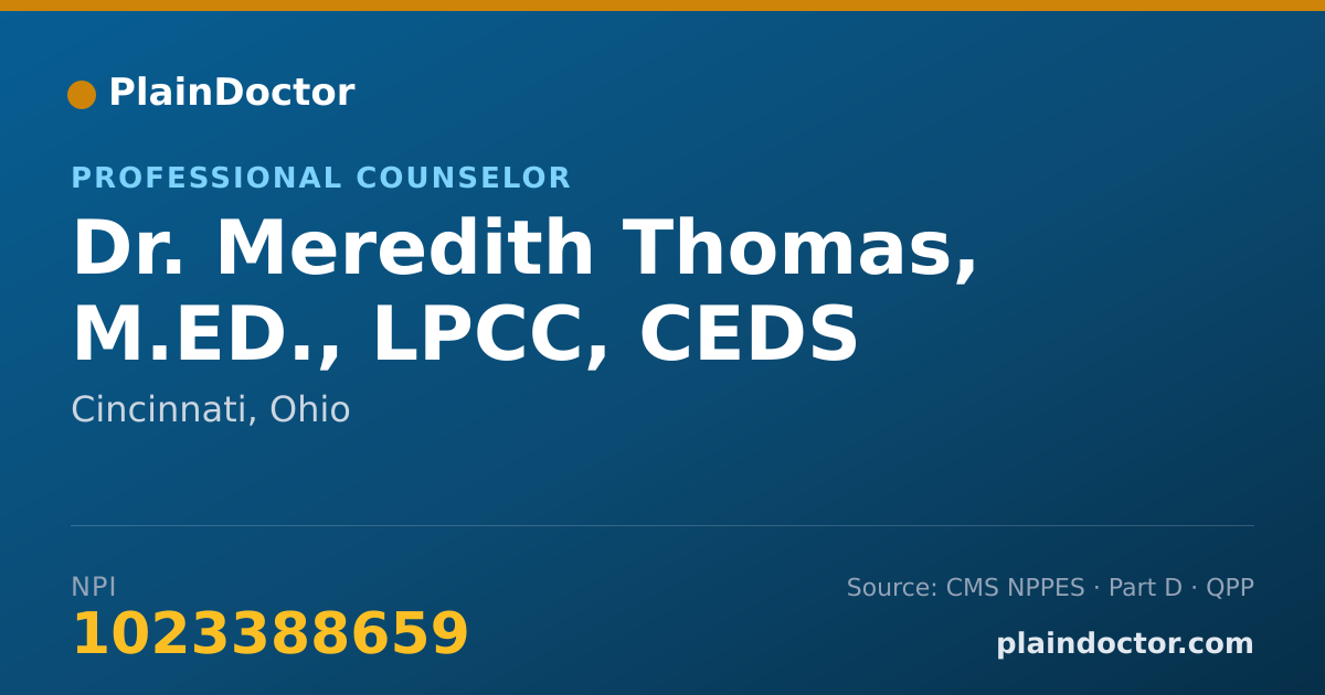 Shareable card for Meredith Thomas, M.ED., LPCC, CEDS - Professional Counselor, Cincinnati, OH