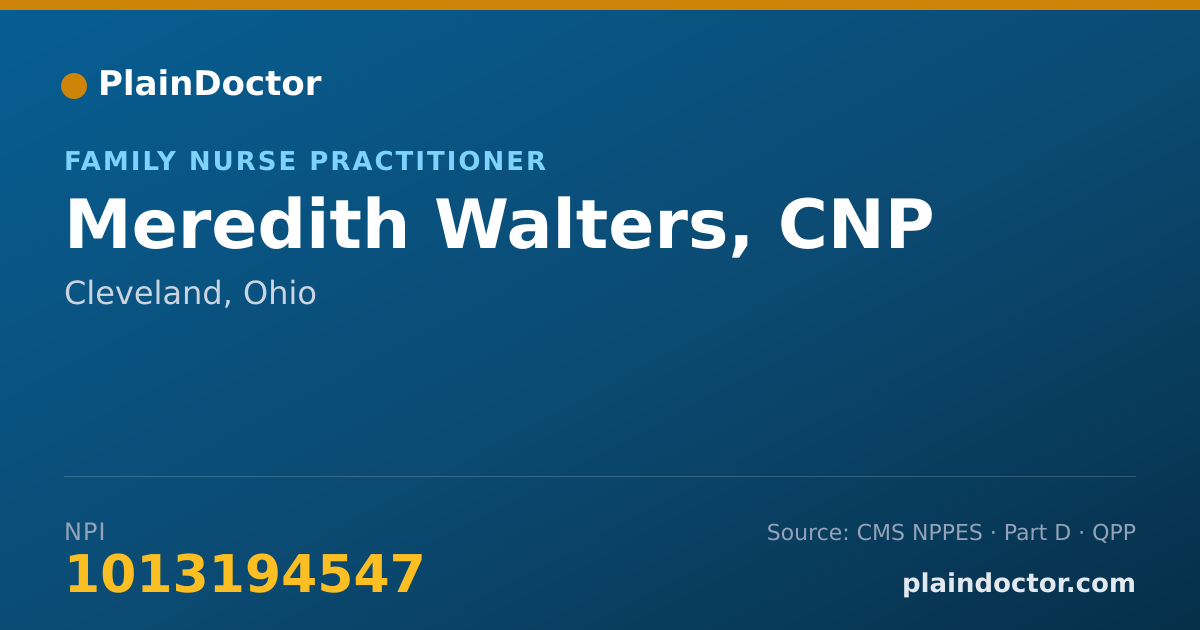 Shareable card for Meredith Walters, CNP - Family Nurse Practitioner, Cleveland, OH