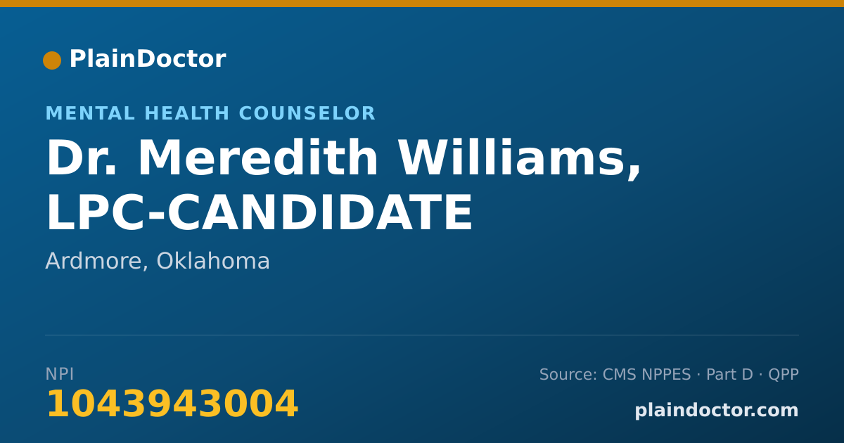 Shareable card for Meredith Williams, LPC-CANDIDATE - Mental Health Counselor, Ardmore, OK