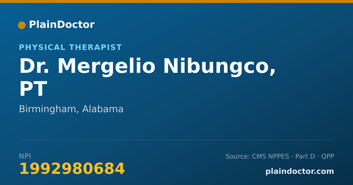 Shareable card for Mergelio Nibungco, PT - Physical Therapist, Birmingham, AL