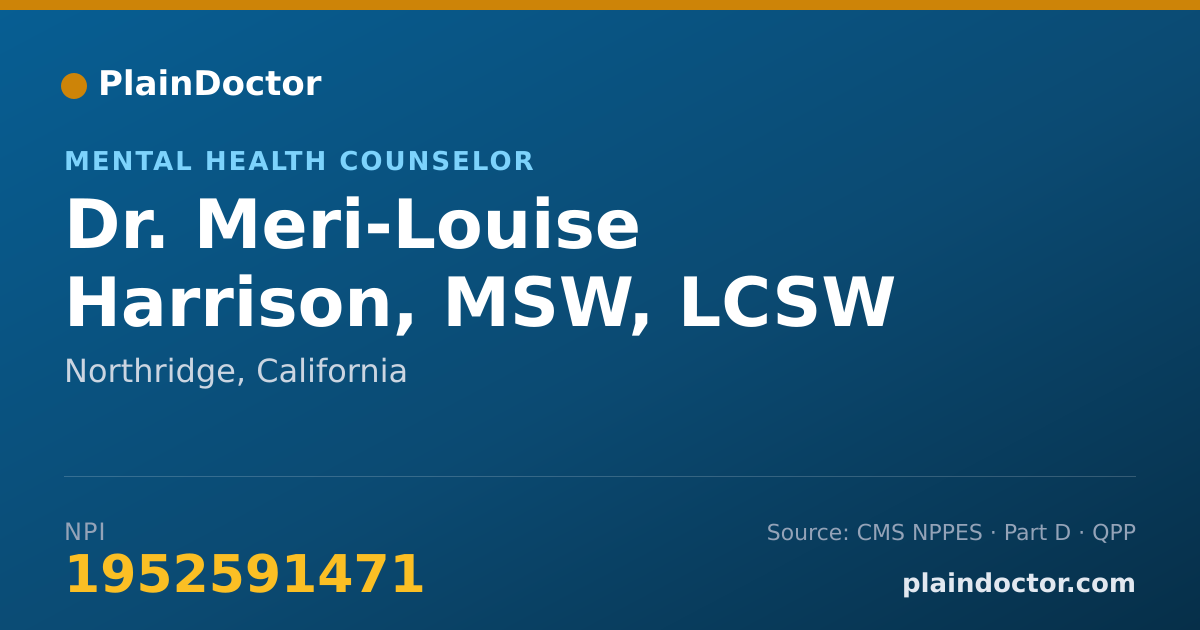 Shareable card for Meri-Louise Harrison, MSW, LCSW - Mental Health Counselor, Northridge, CA