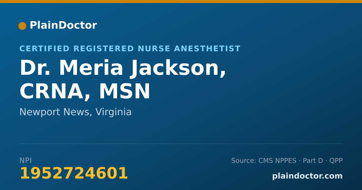 Shareable card for Meria Jackson, CRNA, MSN - Certified Registered Nurse Anesthetist, Newport News, VA