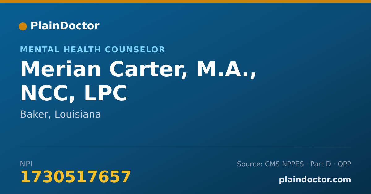 Shareable card for Merian Carter, M.A., NCC, LPC - Mental Health Counselor, Baker, LA