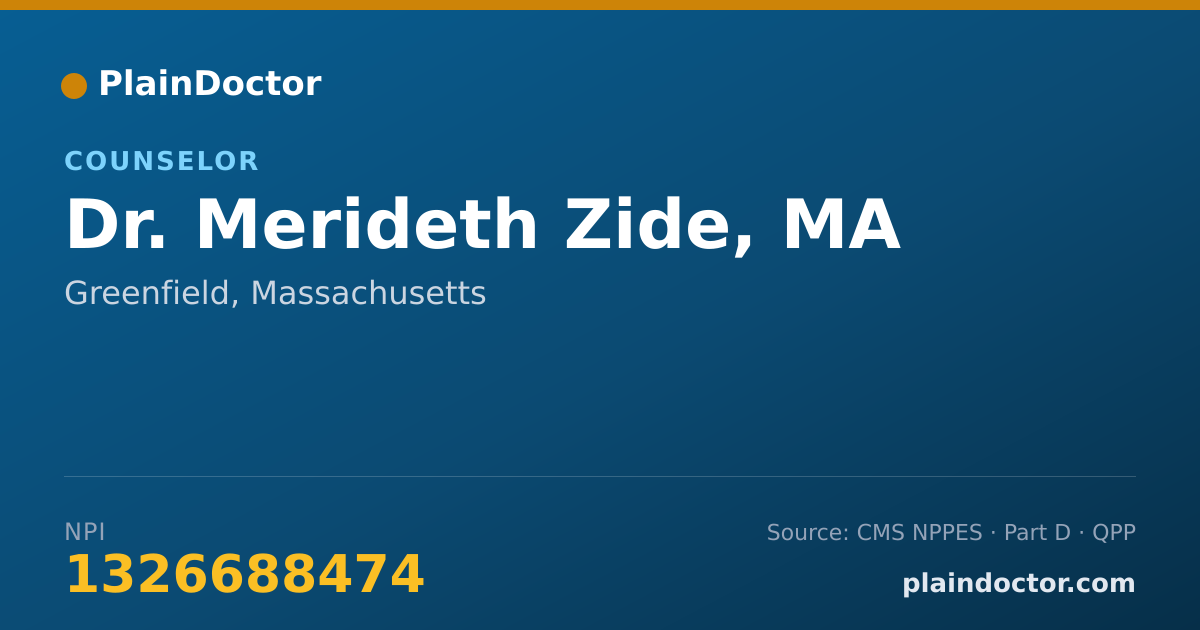 Shareable card for Merideth Zide, MA - Counselor, Greenfield, MA