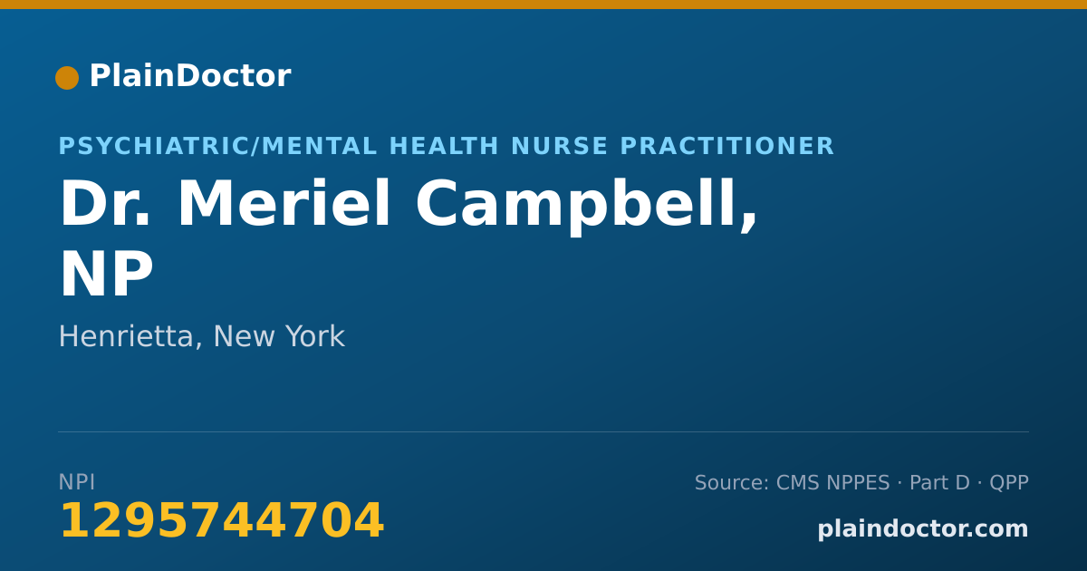 Shareable card for Meriel Campbell, NP - Psychiatric/Mental Health Nurse Practitioner, Henrietta, NY