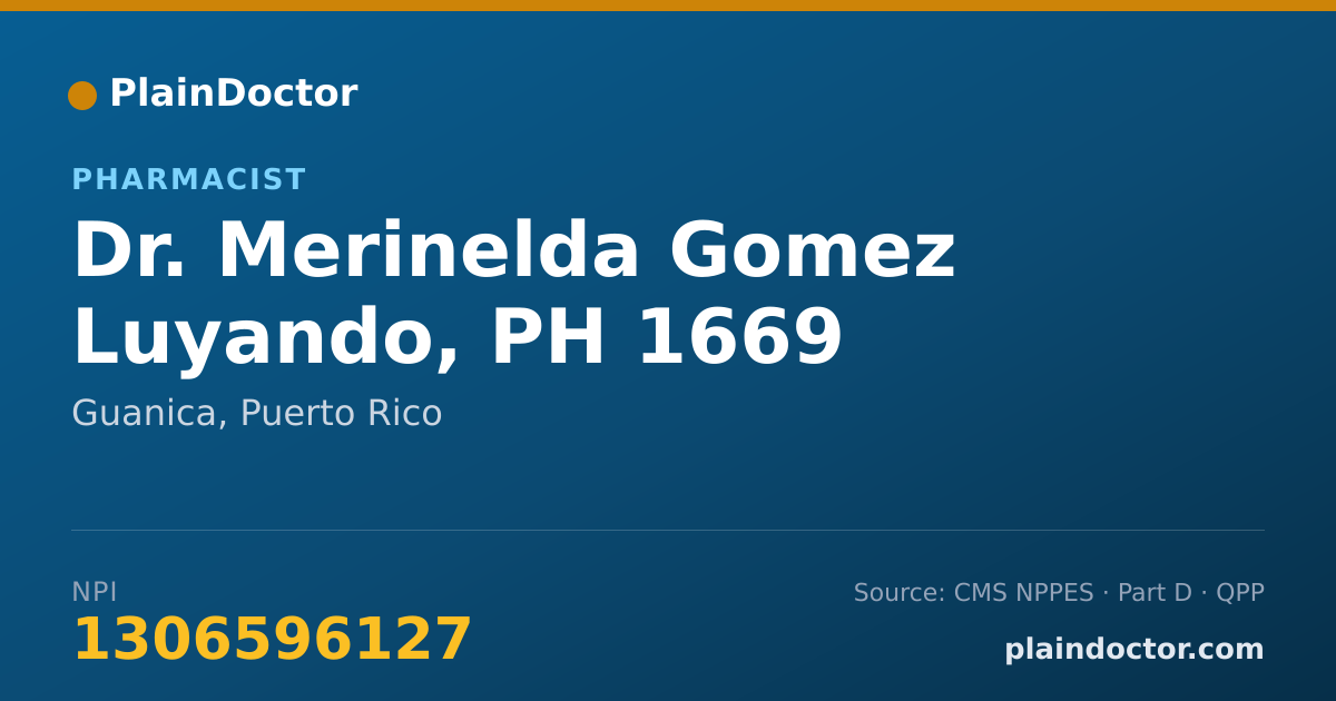 Shareable card for Merinelda Gomez Luyando, PH 1669 - Pharmacist, Guanica, PR