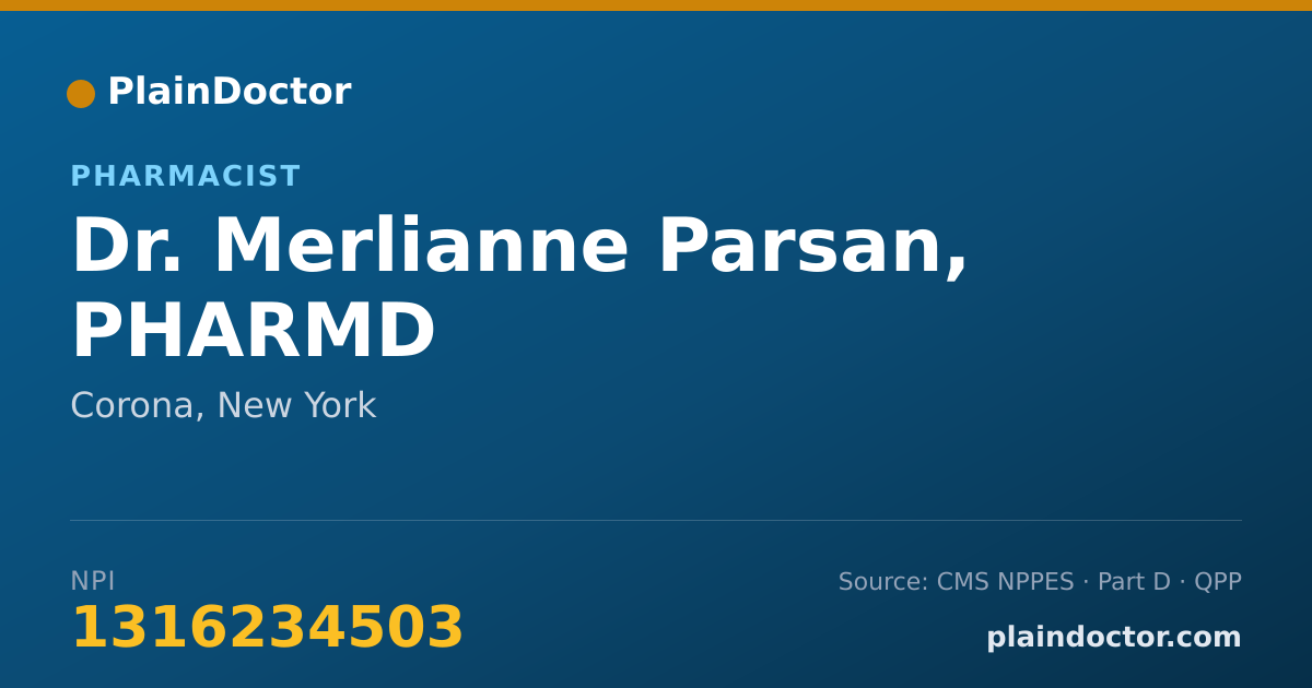 Shareable card for Merlianne Parsan, PHARMD - Pharmacist, Corona, NY
