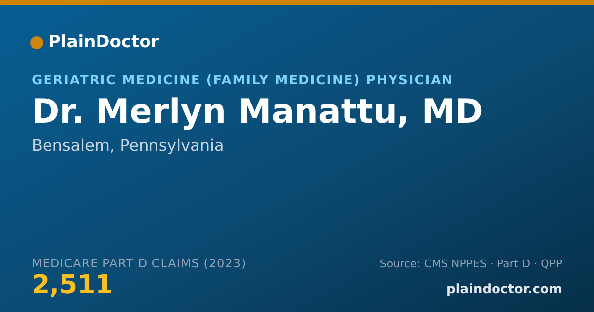 Shareable card for Merlyn Manattu, MD - Geriatric Medicine (Family Medicine) Physician, Bensalem, PA