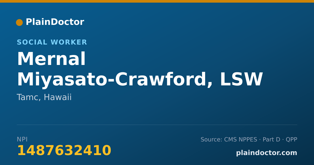 Shareable card for Mernal Miyasato-Crawford, LSW - Social Worker, Tamc, HI