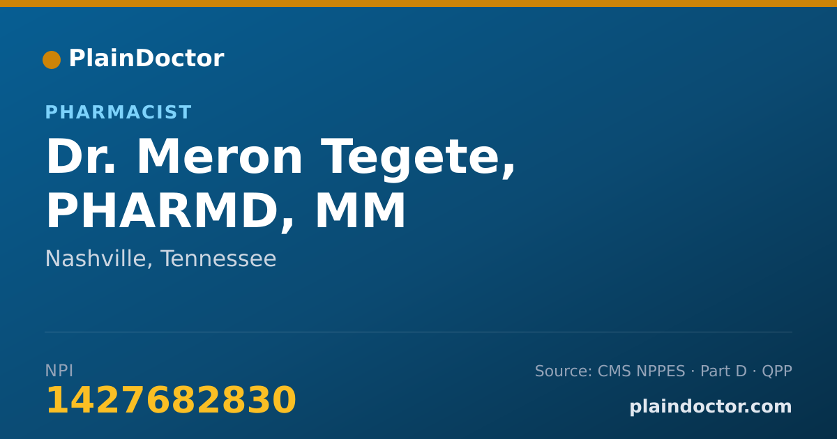 Shareable card for Meron Tegete, PHARMD, MM - Pharmacist, Nashville, TN