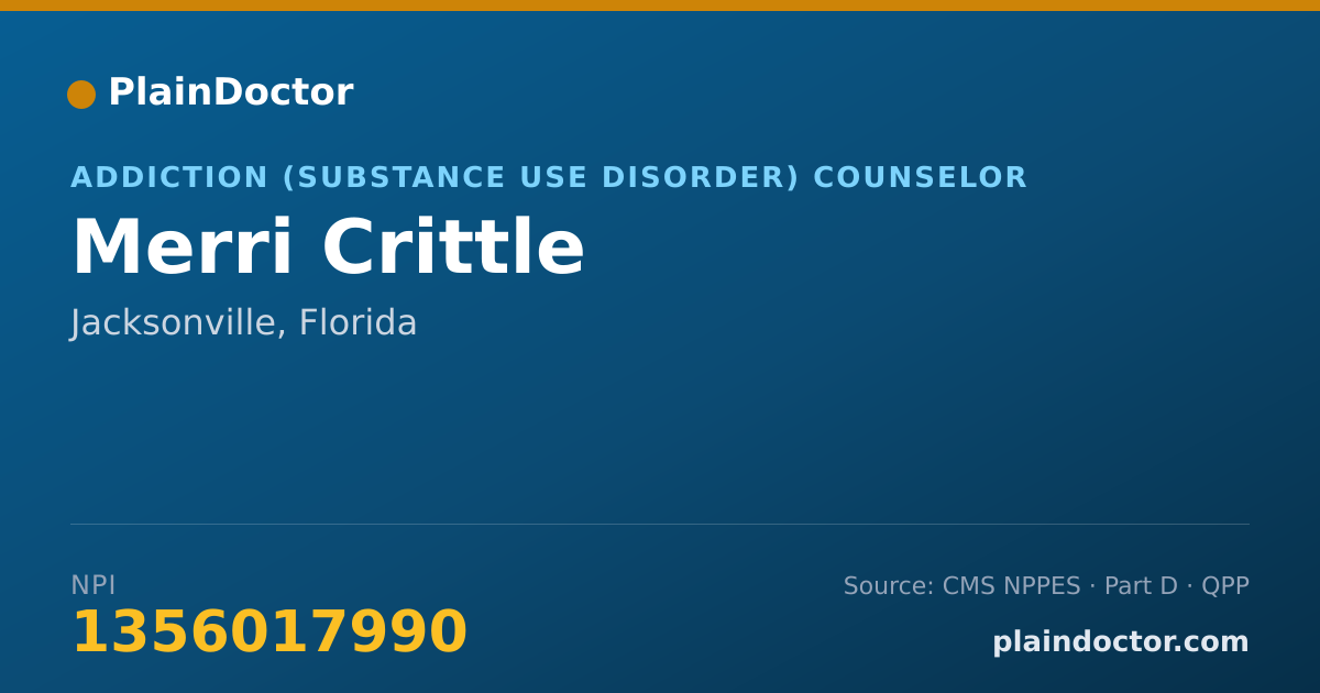Shareable card for Merri Crittle - Addiction (Substance Use Disorder) Counselor, Jacksonville, FL