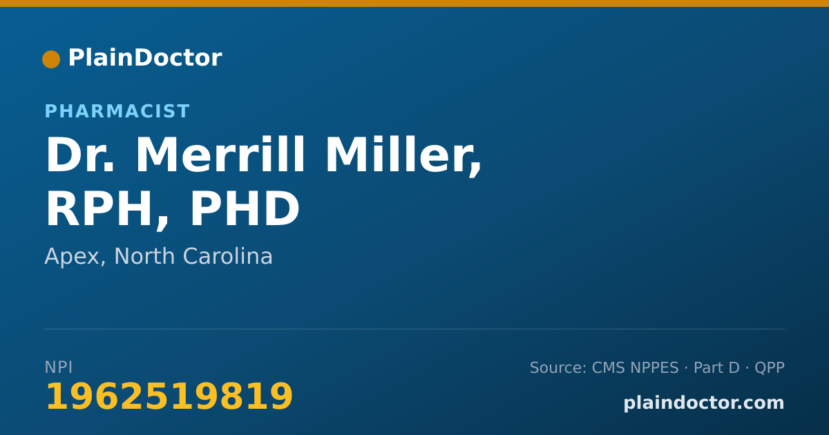Shareable card for Merrill Miller, RPH, PHD - Pharmacist, Apex, NC