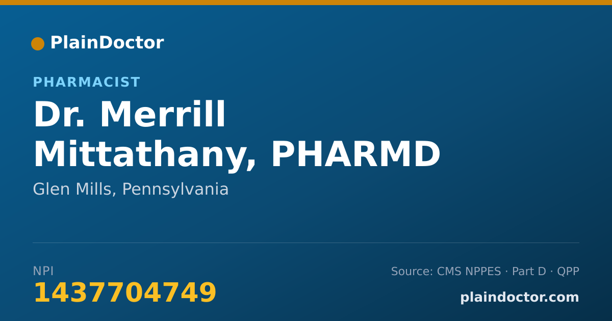 Shareable card for Merrill Mittathany, PHARMD - Pharmacist, Glen Mills, PA