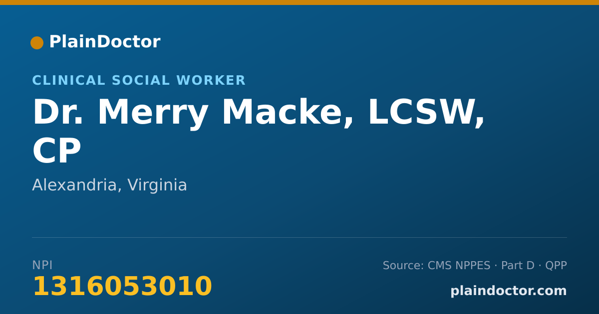 Shareable card for Merry Macke, LCSW, CP - Clinical Social Worker, Alexandria, VA